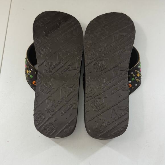 Montana West Wedge Platform Flip Flops Women Size 9 Western Aztec Bling Beaded - Picture 5 of 9